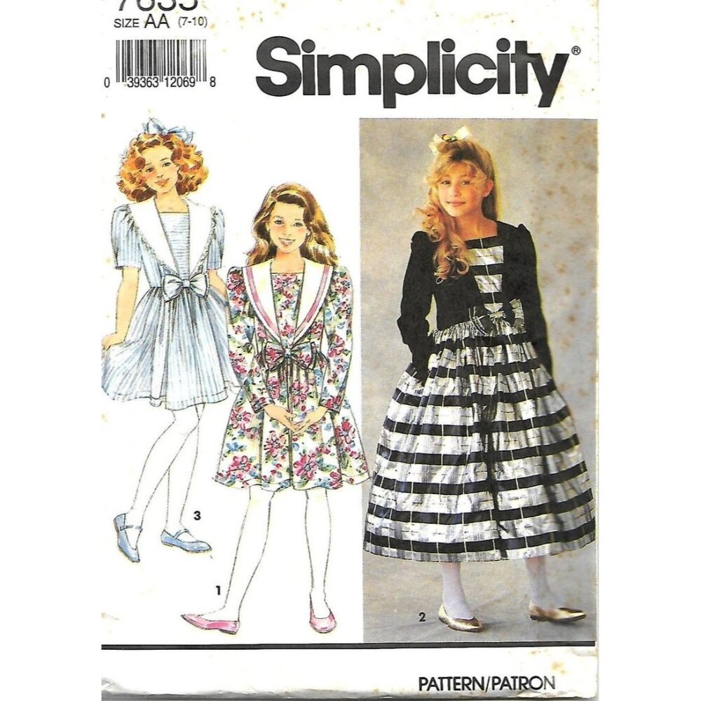 Simplicity Sewing Pattern 7635 Girls Dress Size 7-10 Bow‎ Front